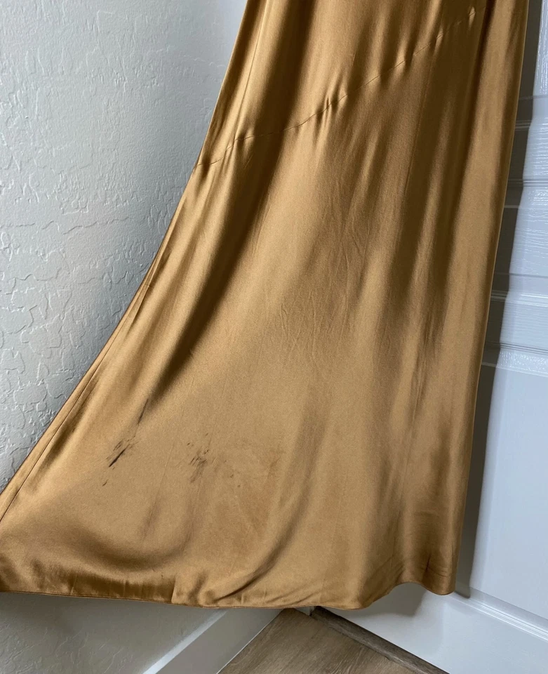 Vestido maxi L'AGENCE sela marrom bronzeado capuz corte viés seda Charmeuse Arianne 8 = M - Imagem 4 de 4