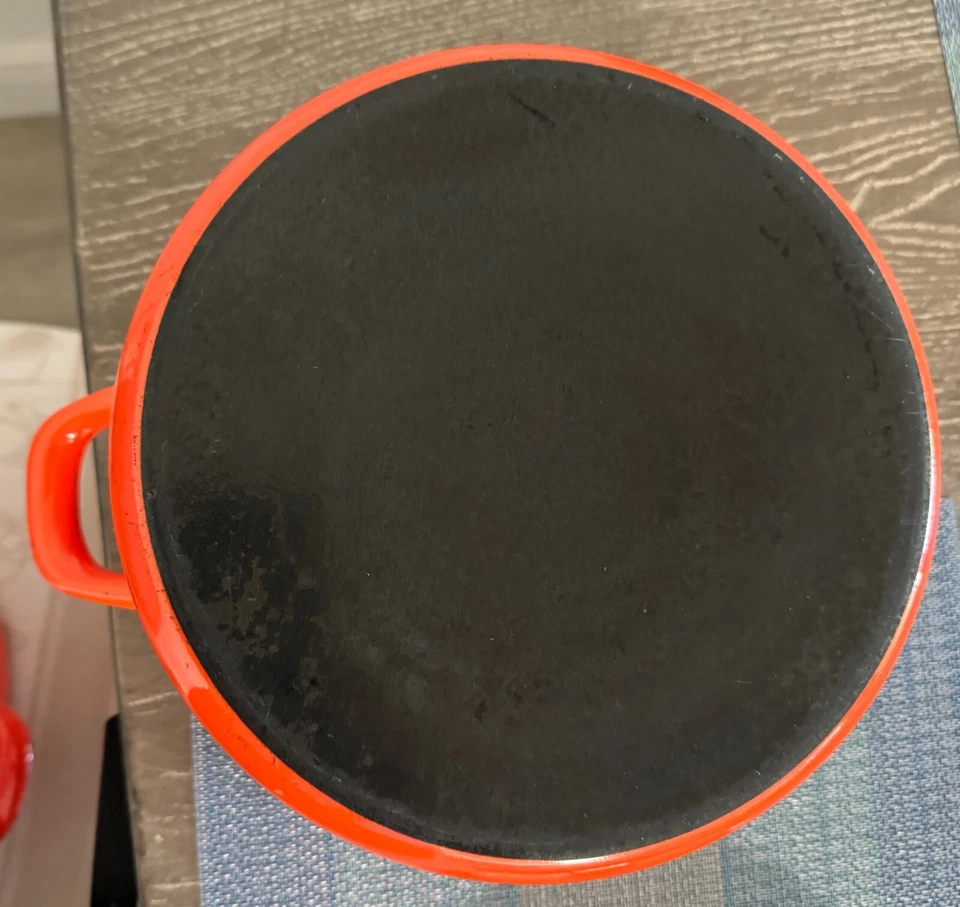 VTG 4QT Ofenfest ovenproof red enamel floral stockpot w lid 9 3/4" - Image 3 of 4