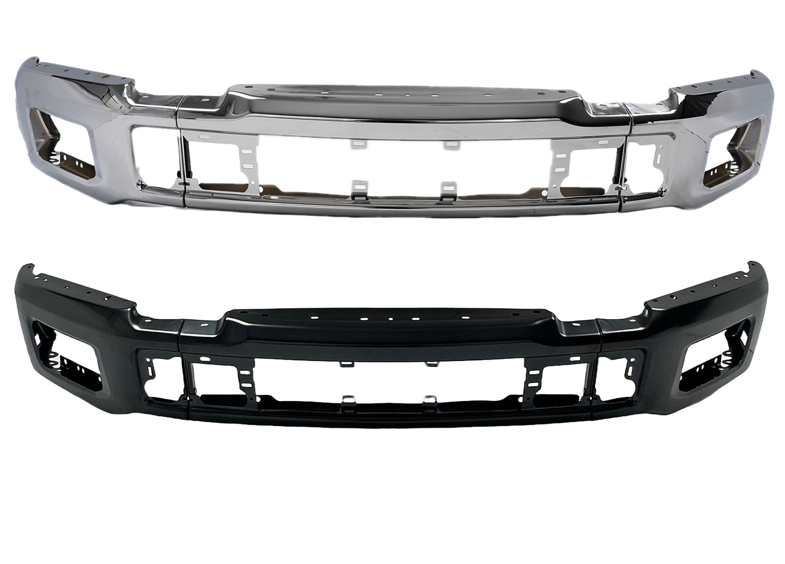 Front Bumper Impart Center Face Bar w/ Fog Hole for 18-20 Ford F150 Chrome/Black