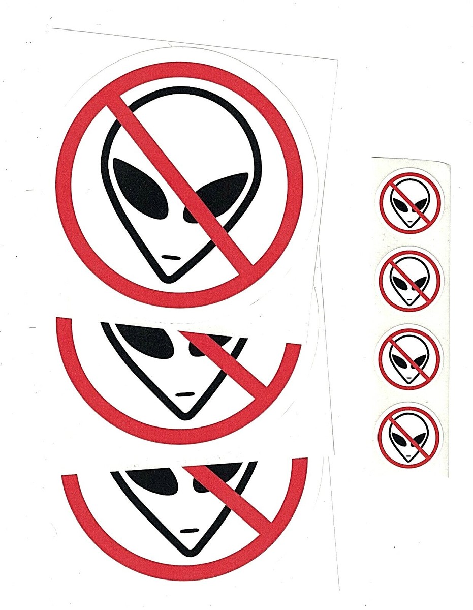 ALIEN STICKERS ~ SEVEN Red & White Anti-Alien Sticker Decals 4