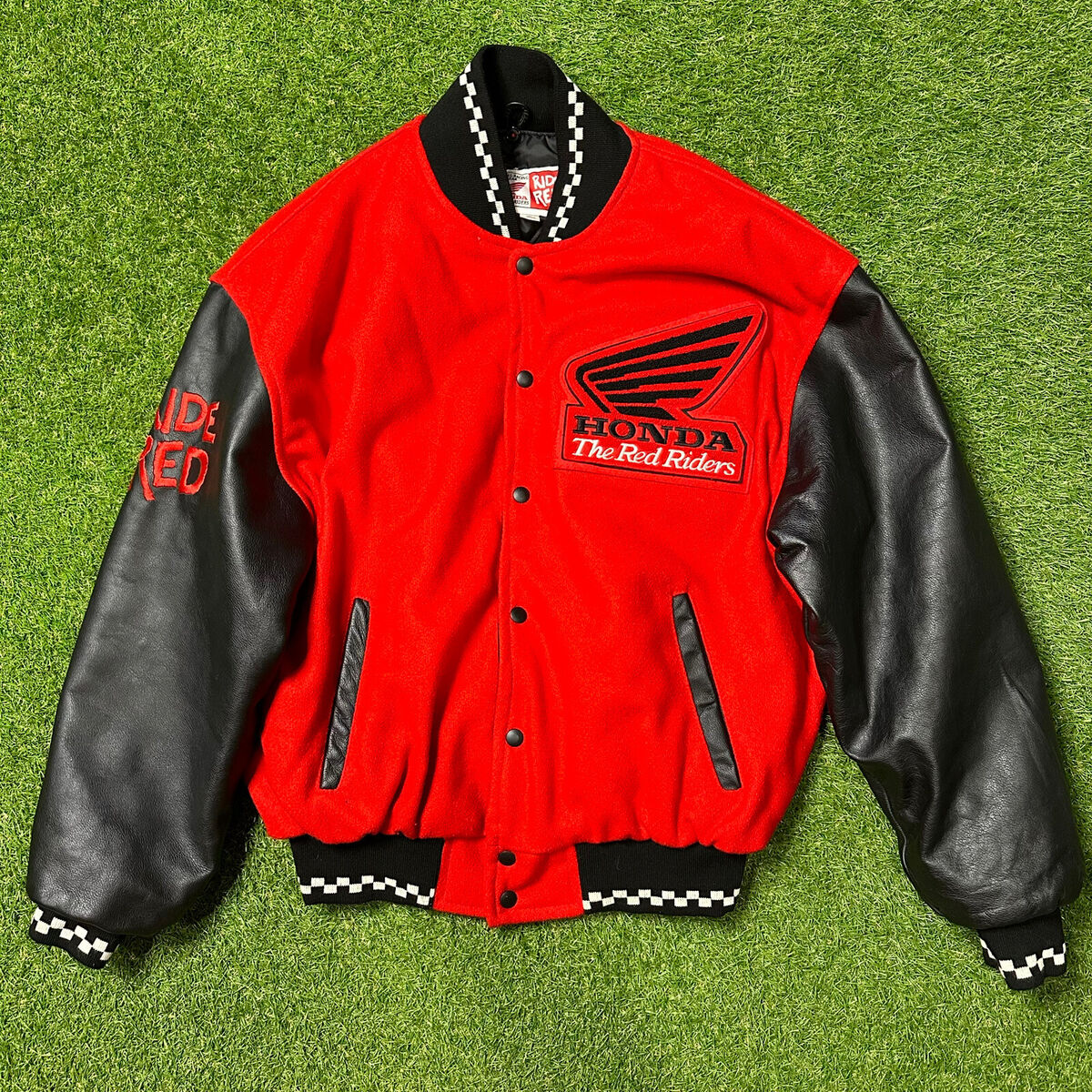 Jacket Varsity Red eBay 44/46 Leather Ride Vtg | Red Size Honda XL Riders Embroidered