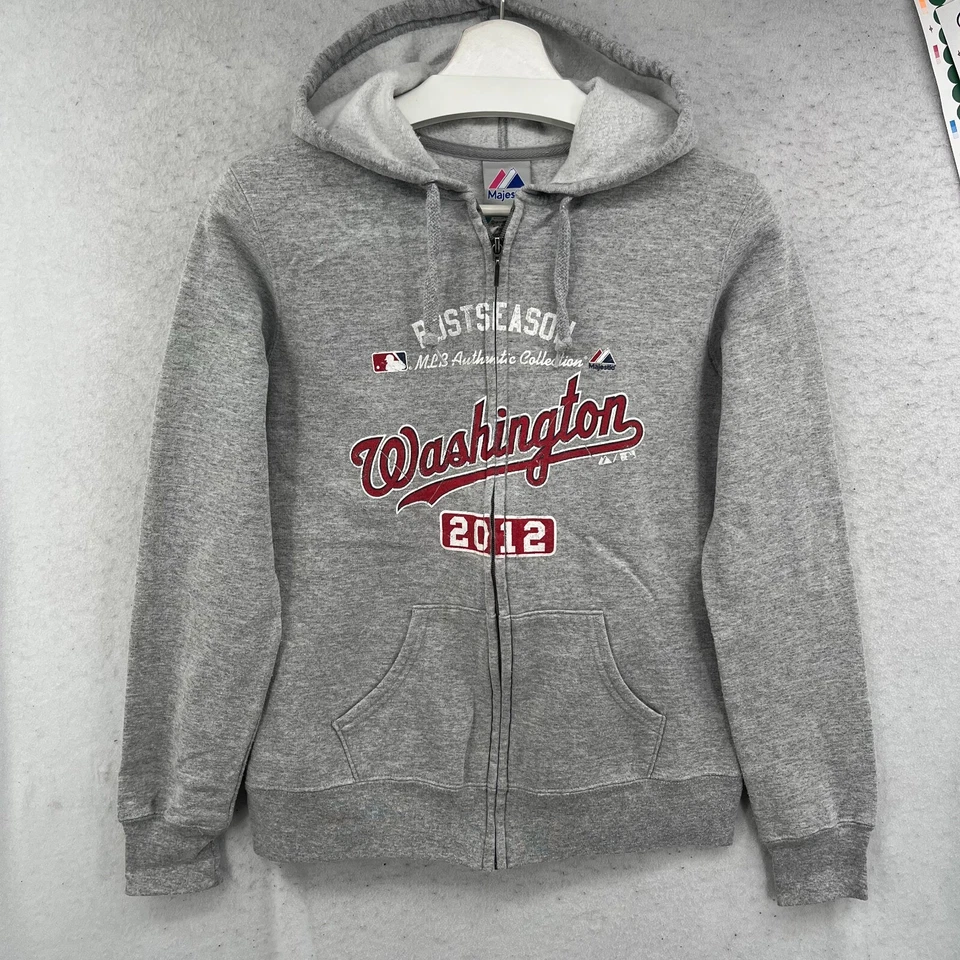 Washington Nationals Jacket Hoodie Womens Medium Full Zip Post Season 2012 Gray - Image 3 of 4