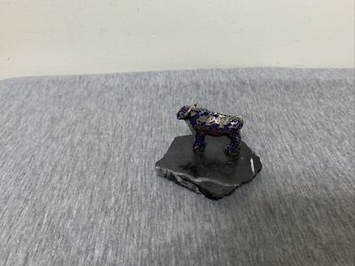 Vintage Cloisonne Bull/Oxen Figure on Polished Quartz