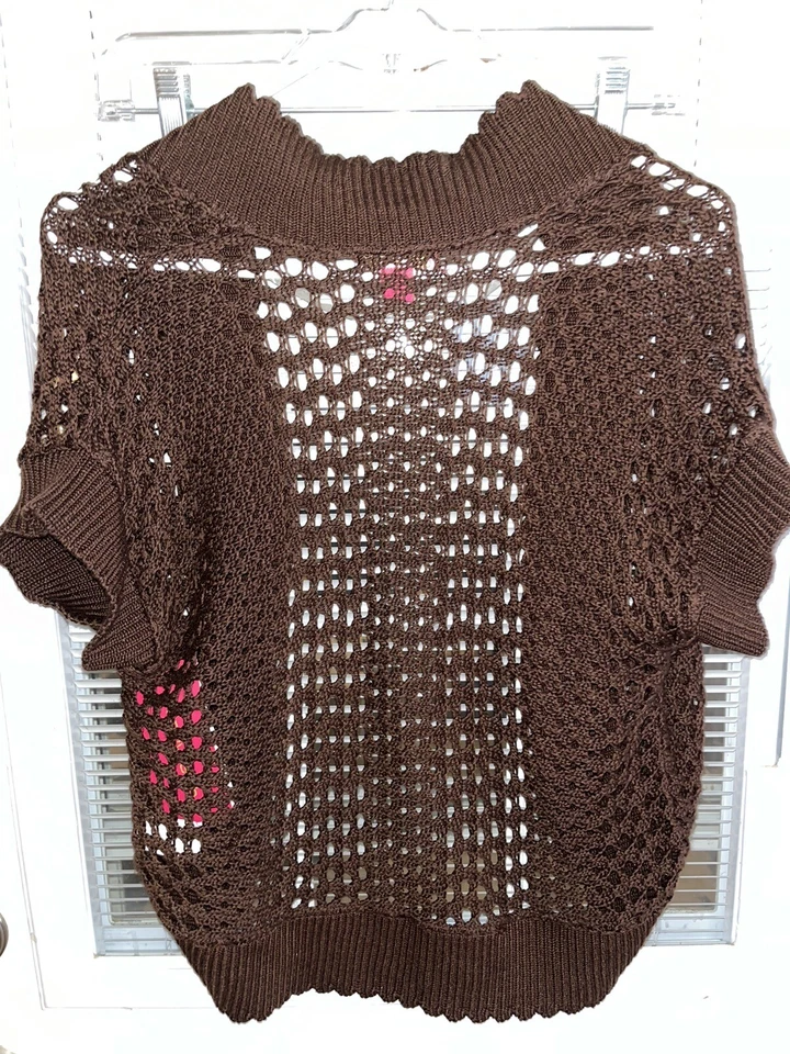 Cárdigan ligero Sunny Leigh Shrug tejido abierto frente abierto marrón nuevo con etiquetas talla M Foto 4 de 4