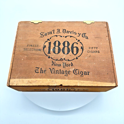 Sam'l J Davis 1886 The Vintage 50 Count Cigar Box Finger Jointed Queens NY Empty