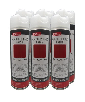 SDV CHEMIE MARKIERUNGSFARBE ROT RAL 3000 6x 500ml Markierspray Markierfarbe Signierspray