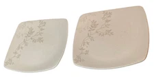 Gibson Elite ZENSES Square Dinner Plates Set Of 2  Grey Vine on White 10”