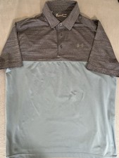 Under Armour HeatGear Polo Shirt Men XL Blue Gray Striped Short Sleeve