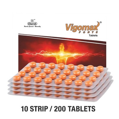 Charak Vigomax Forte Ayurvedic Tablets   200 Tabs (10×20) Male Vitality Support