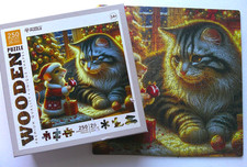 Cat mouse Christmas wood puzzle 250 pc Wooden City shape pieces complete