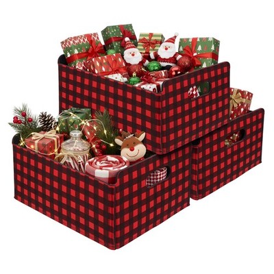 3 Pcs Large Christmas Baskets for Gifts Empty Collapsible Buffalo Plaid Felt ...
