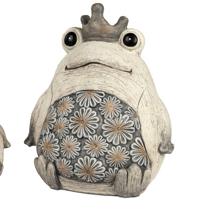 Dekofigur Froschkönig BLUMENDEKOR H. 38cm creme grau Formano Garten S25