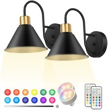2PKS Battery Operated Wall Sconces with Remote Dimmable Wireless LED Wall Lamp