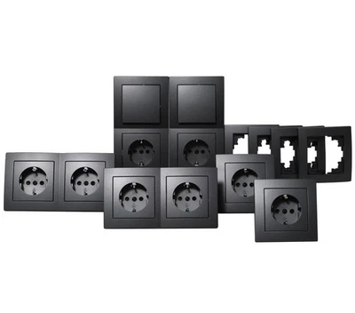 TRANO Schalter Steckdosen Set 20-teilig Anthrazit Rahmen Schalterprogramm Flair