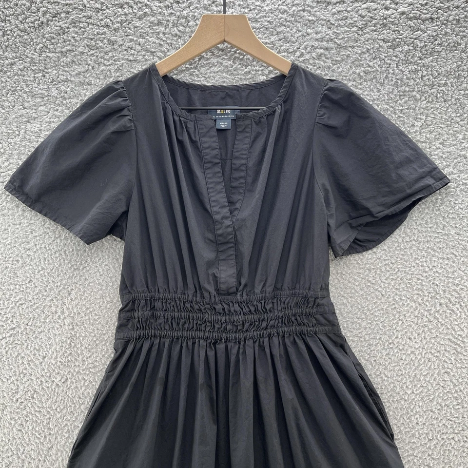 Maeve by Anthropologie Dress Small Black Cotton Boho Tiered Maxi Smocked Pockets - Image 2 of 4