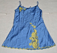 Vintage Nightgown Victorias Secret Size M 2003 Sky Blue Yellow Lace Leg Slit