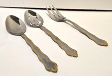 3 Serving Stainless Steel Flatware Solid, Slotted Spoons Serving Fork