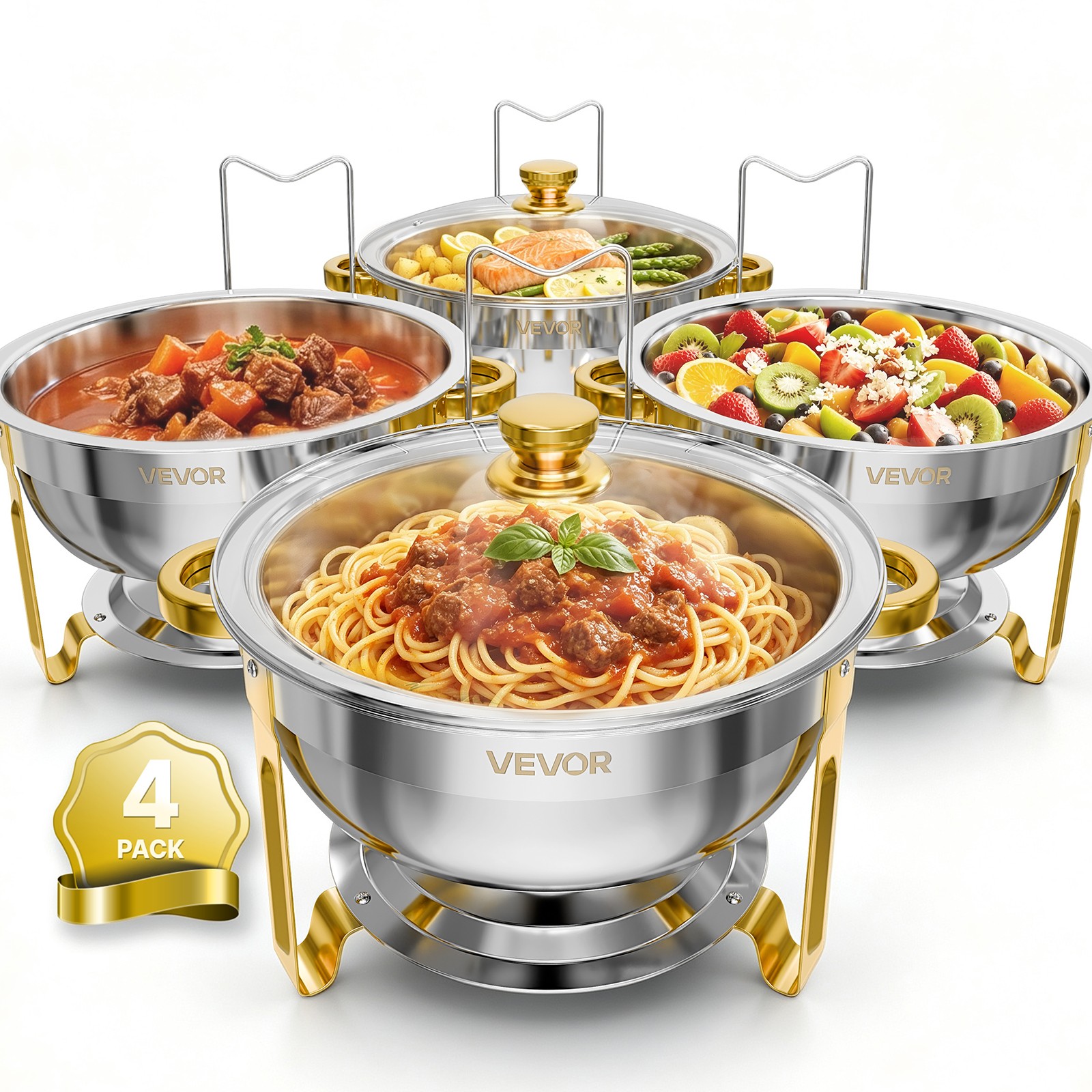 VEVOR 4 Packs Chafing Dishes for Buffet Set, 6QT Stainless Steel Chafer