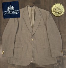 Stafford Mens Tan Beige Wool Blend Gold Button Blazer Sport Coat Jacket Size 48L