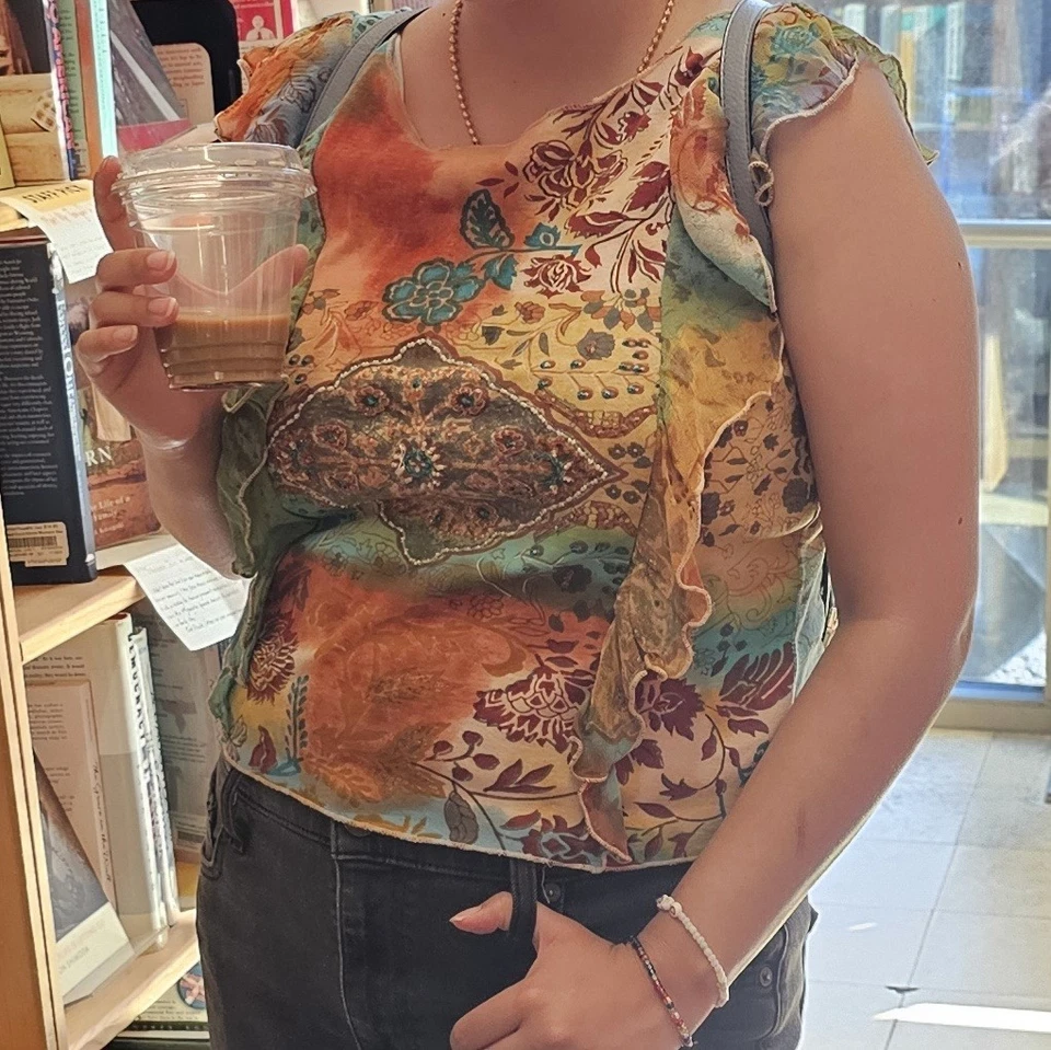 Multicolored Boho Sequin Blue And Orange Tank Top - Image 4 of 4