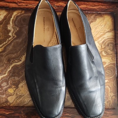 Sandro Moscoloni Black Leather Slip On Square Toe Men's Dress Shoes