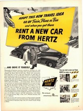 Hertz 1940s Vintage Magazine Ad Travel Auto Car Rental Yellow Black White AD057