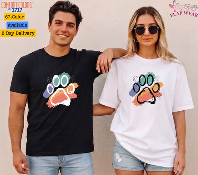 Artistic Paw Print T-Shirt - Colorful Watercolor Dog Lover Tee - Abstract Paw Gr