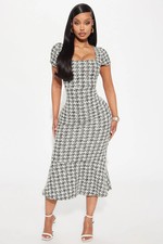 Margot Stretch Tweed Midi Dress(Black)-Fashion Nova|33000