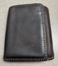 Geoffrey Beene Mens Brown Leather Trifold Cash Cards Wallet Vintage