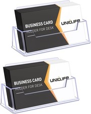 2pcs Acrylic Business Card Holder for Desk 1 Slot Clear Horizontal Card Stand
