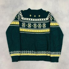 Vintage Abstract Knitted Jumper Patterned Chunky Knit Sweater Men's L