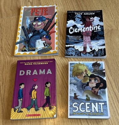Lot Of Kids English Graphic Novels 4 Books Drama, Clementine, Scent, Pete P.O. d