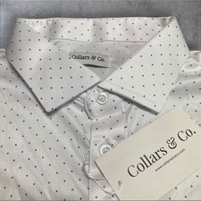 Collars  Co Polo Shirt Mens M White Blue Polka Dot Dress Collar Golf Preppy NWT