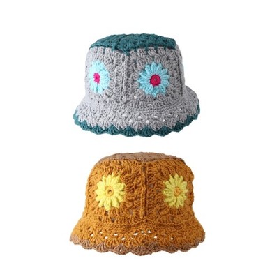 Handwoven Bucket Hat Crocheted Beanies Hat for Outdoor Hiking Gift for Women