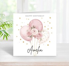 Elegant And Beautiful Female Birthday Personalised Card Balloons Flowers (C198)