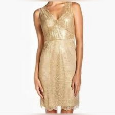 NEW BCBG Max Azria Lynette Size 8 Lace Sheath Dress Gold Sleeveless Metallic
