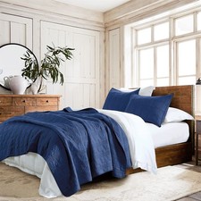 HORIMOTE HOME 100 Cotton Quilt Set King Size, Navy Blue Pre-Washed 3-Piece Beds