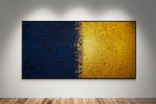 XXL Rothko Style Dark Blue & Gold Color Field Abstract Art Painting 59x30 in