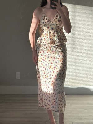 Future Collective Jenny K  Lopez Floral V-Neck Midi Slip Dress 0