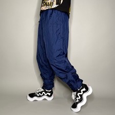 Vintage 90s Nike Track Pants Mens XL Navy Blue Nylon Joggers Subtle Embroidered
