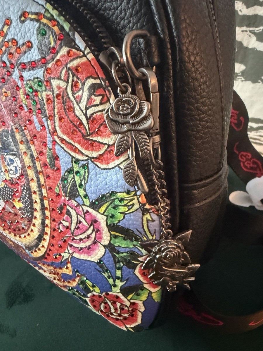 Ed Hardy Black Backpack with Multicolor Rodeo & Rose Graphic Ed Hardy Eternal Love Knapsack - Walmart.com main image 2