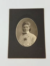Antique Photo Neenah Wisconsin Young Victorian Woman pompadour hair Lace Dress