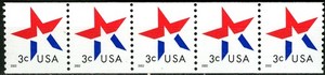 SC# 3615 - 2002 - 3¢ - Star Coil  Strip of 5