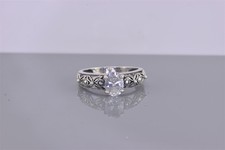 Sterling Silver Oval Cubic Zirconia Studded Filigree Band Ring 925 Sz: 8