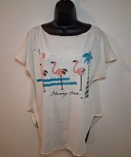 VTG 80s OP Ocean Pacific Flamingo Beach One Size T-Shirt Surf Beach Distressed