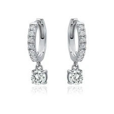 14ct gold plated Clear CZ Round Huggie Hoop Drop Earrings for women