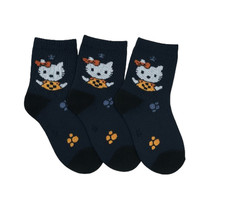Kids Cartoon Cat Socks   3 Pack   Navy Blue   Size 2  5   NWOT   Free Shipping