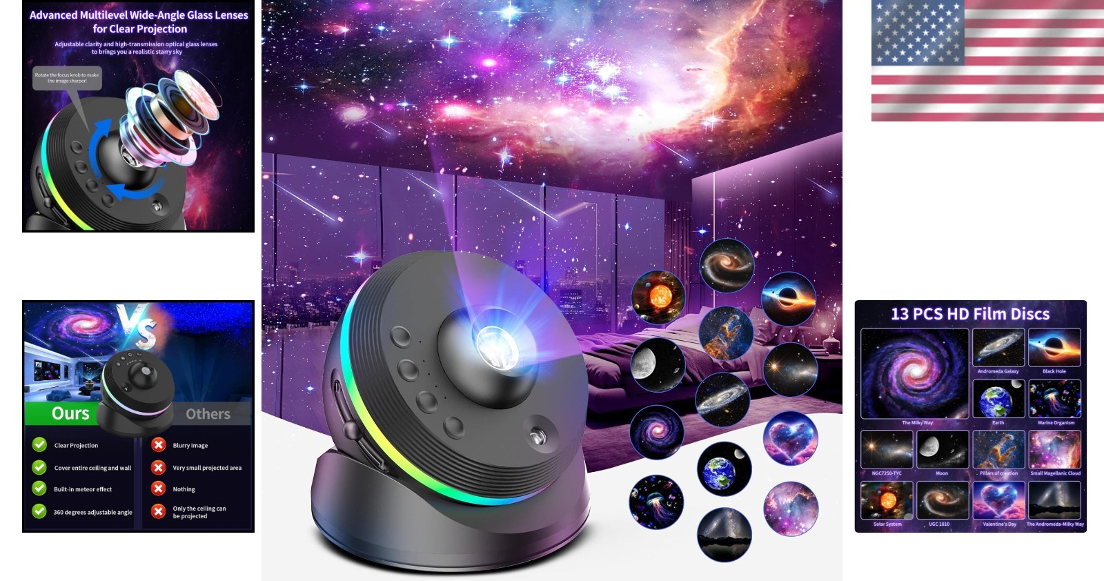 Meteor Galaxy Projector with 13 Film Discs