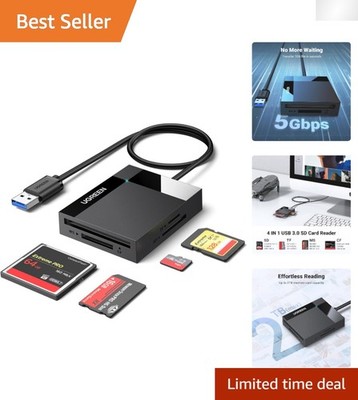 Portable USB 3.0 Card Reader   5Gbps Transfer for Camera, Laptop, Smartphone