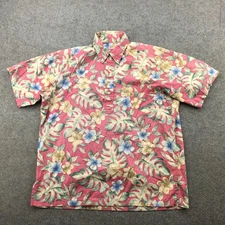 Reyn Spooner Shirt Mens Large Pink Hawaiian Aloha Floral Button Down Pullover